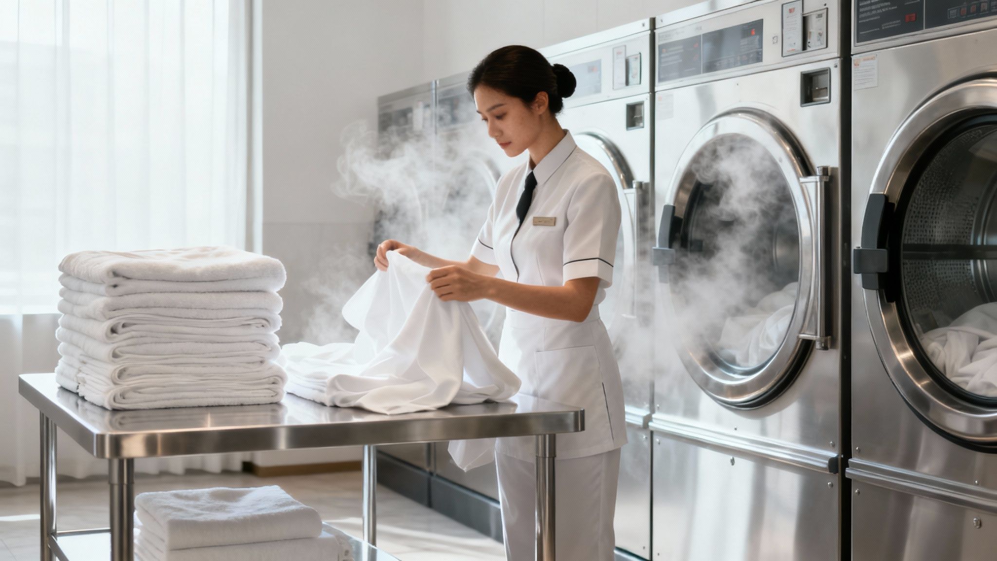 Folded clean towels ready for service