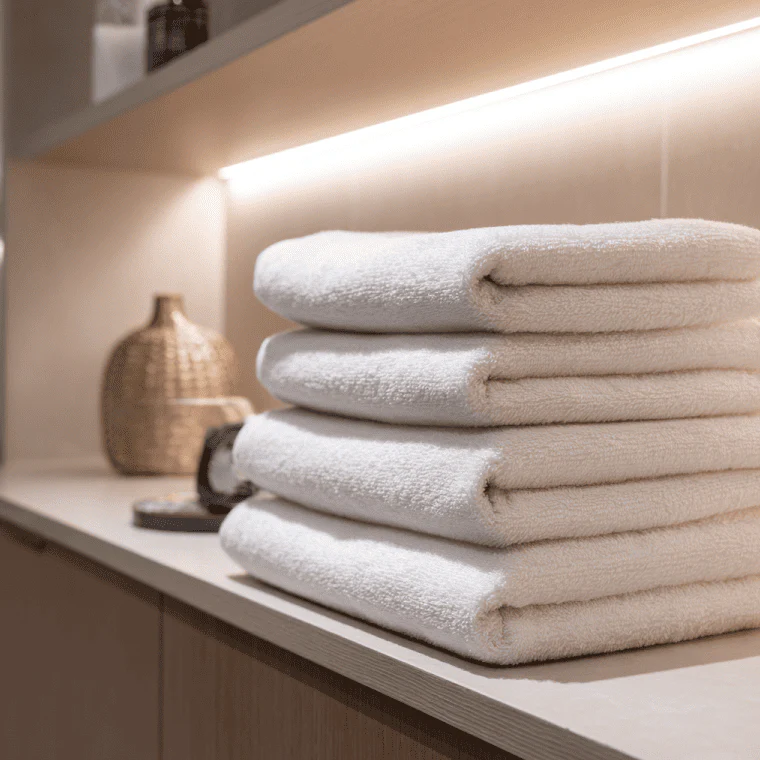 Stacked clean linens ready for return